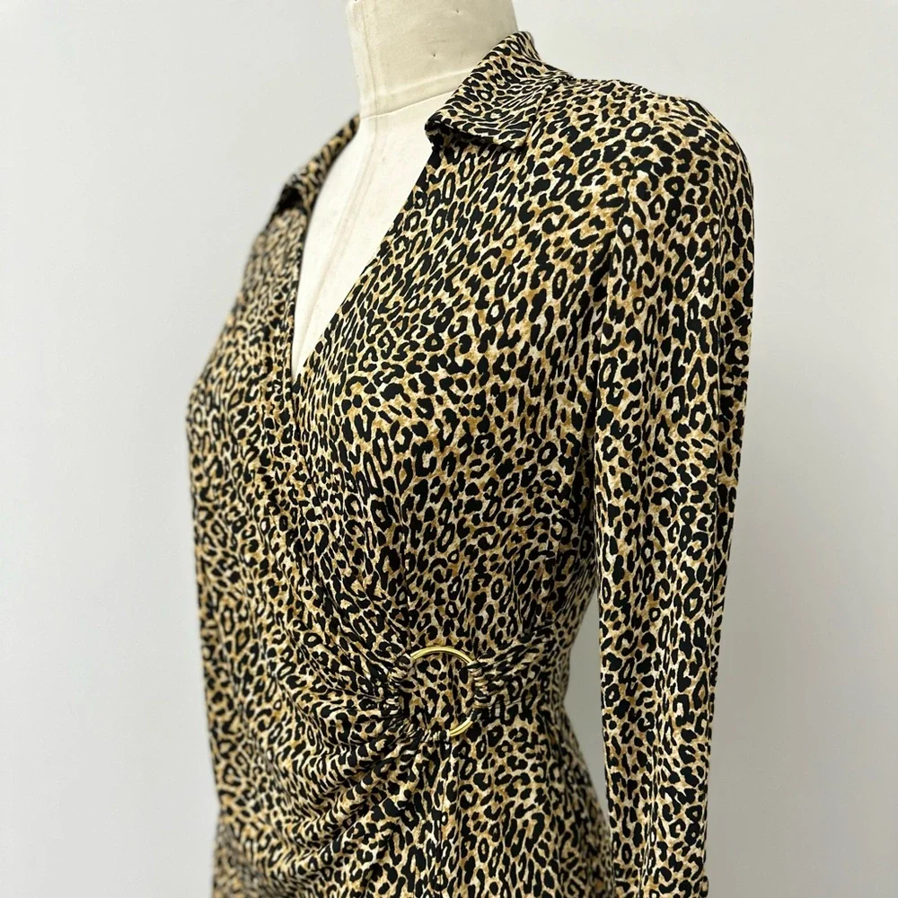 NWT Glamour Printed Cheetah Ring Wrap Dress - Picture 3 of 7